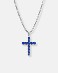 Zirconia Cross Necklace | Sapphire Blue 1