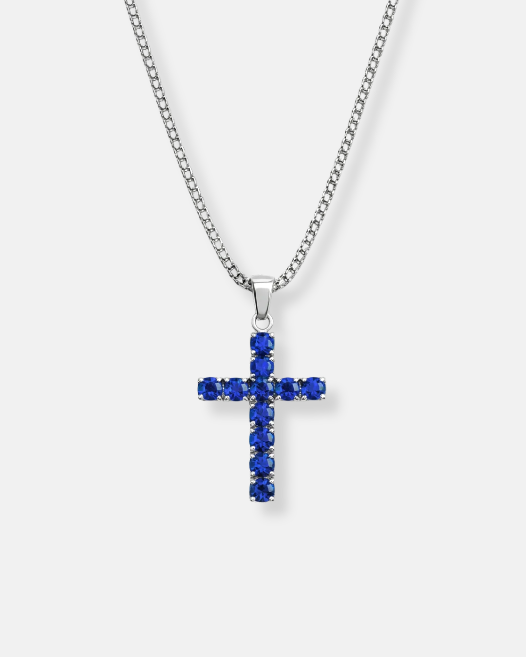 Zirconia Cross Necklace | Sapphire Blue 1