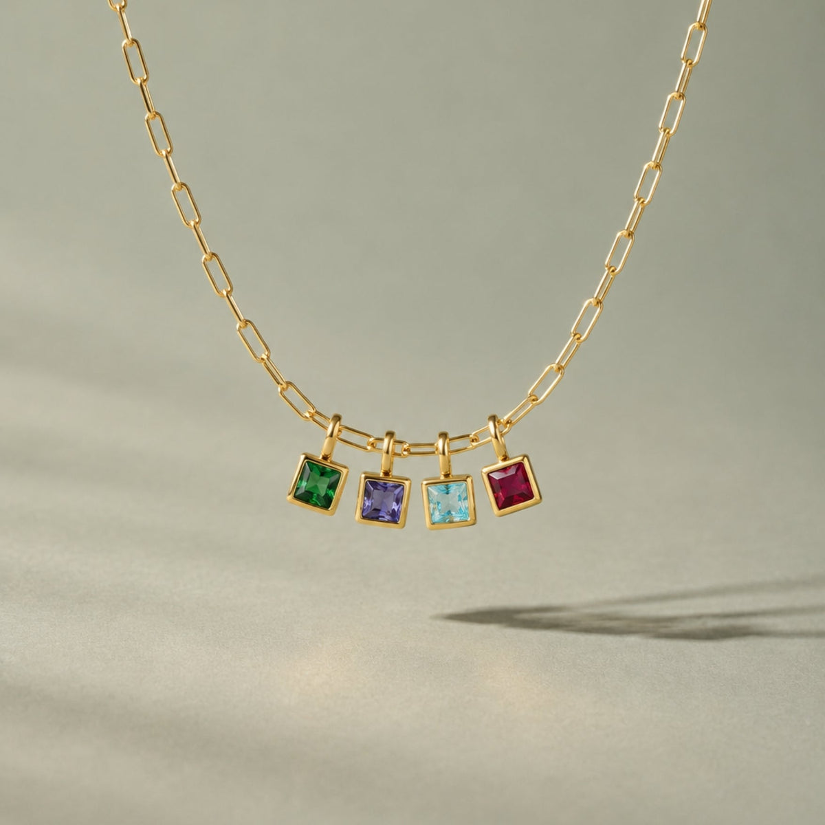 Paperclip Birthstone Necklace 15