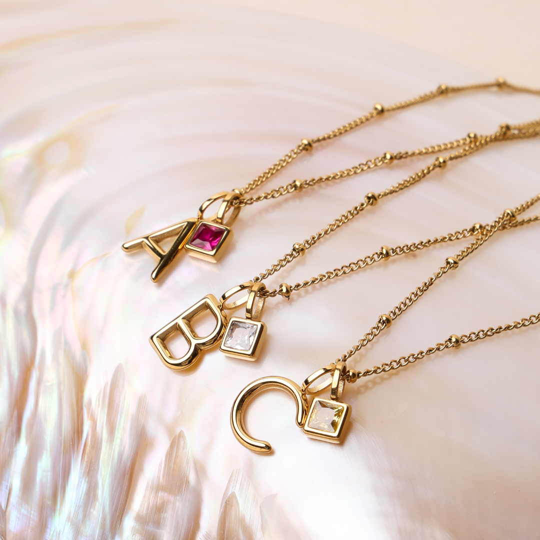 Initial & Birthstone Charm Necklace 8