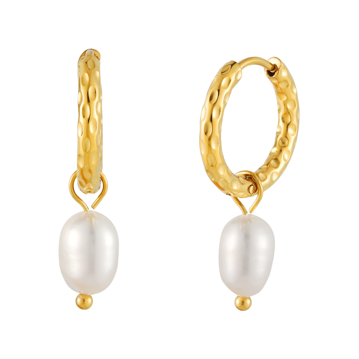 Hammered Pearl Hoop Earrings 10