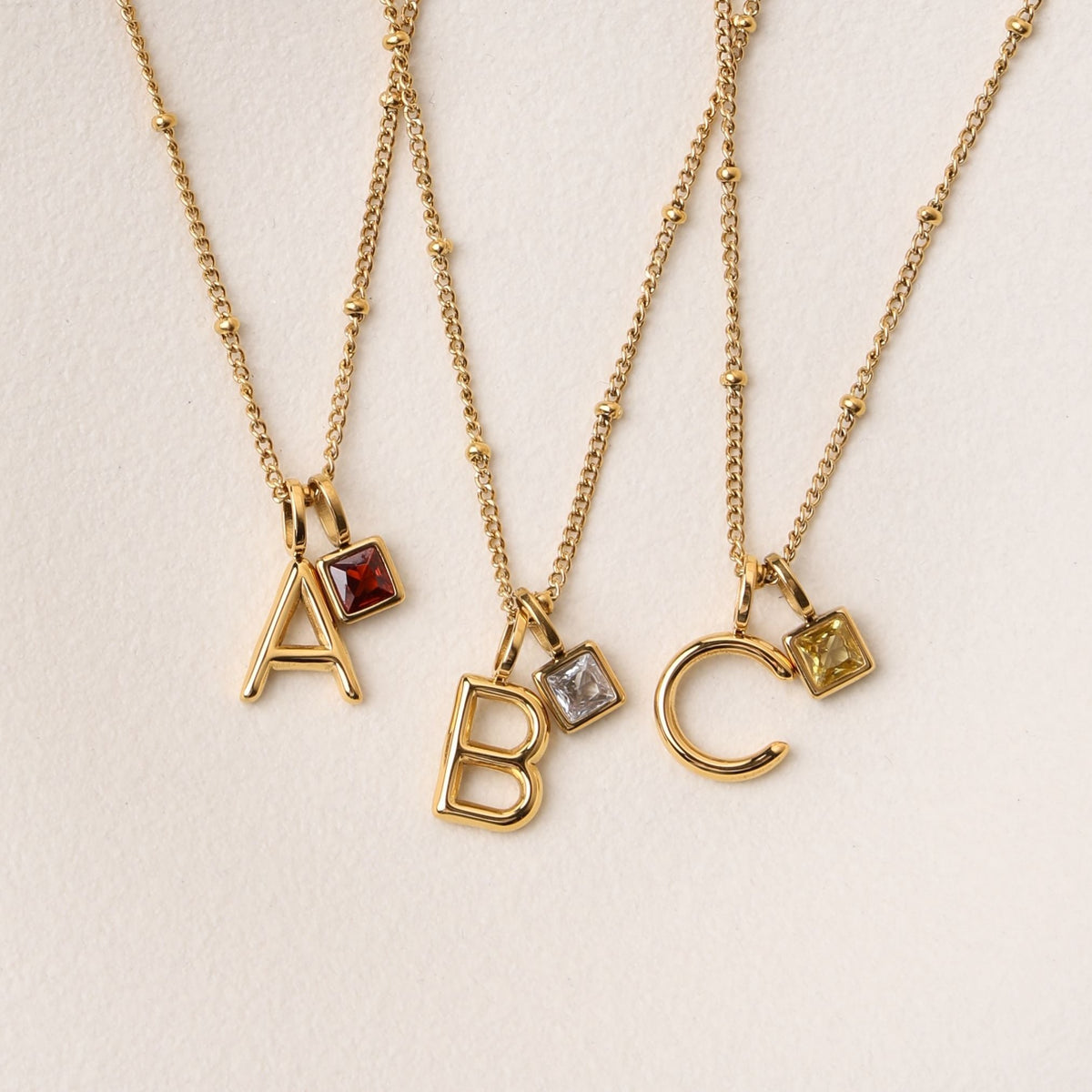 Initial & Birthstone Charm Necklace 14
