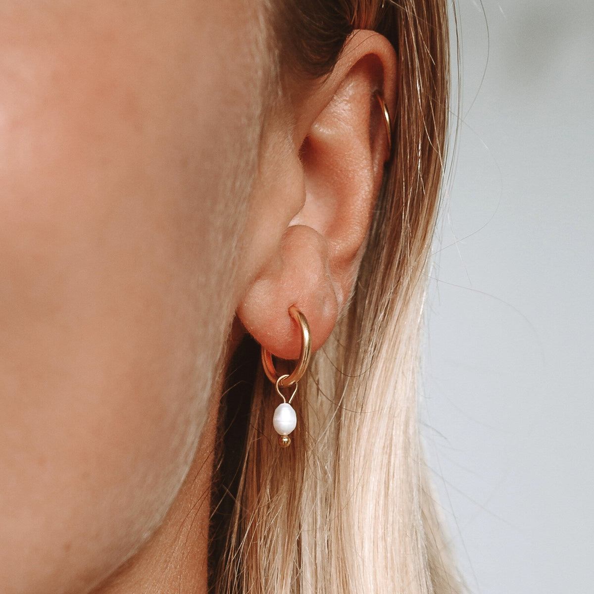 Pearl Huggie Hoops 1