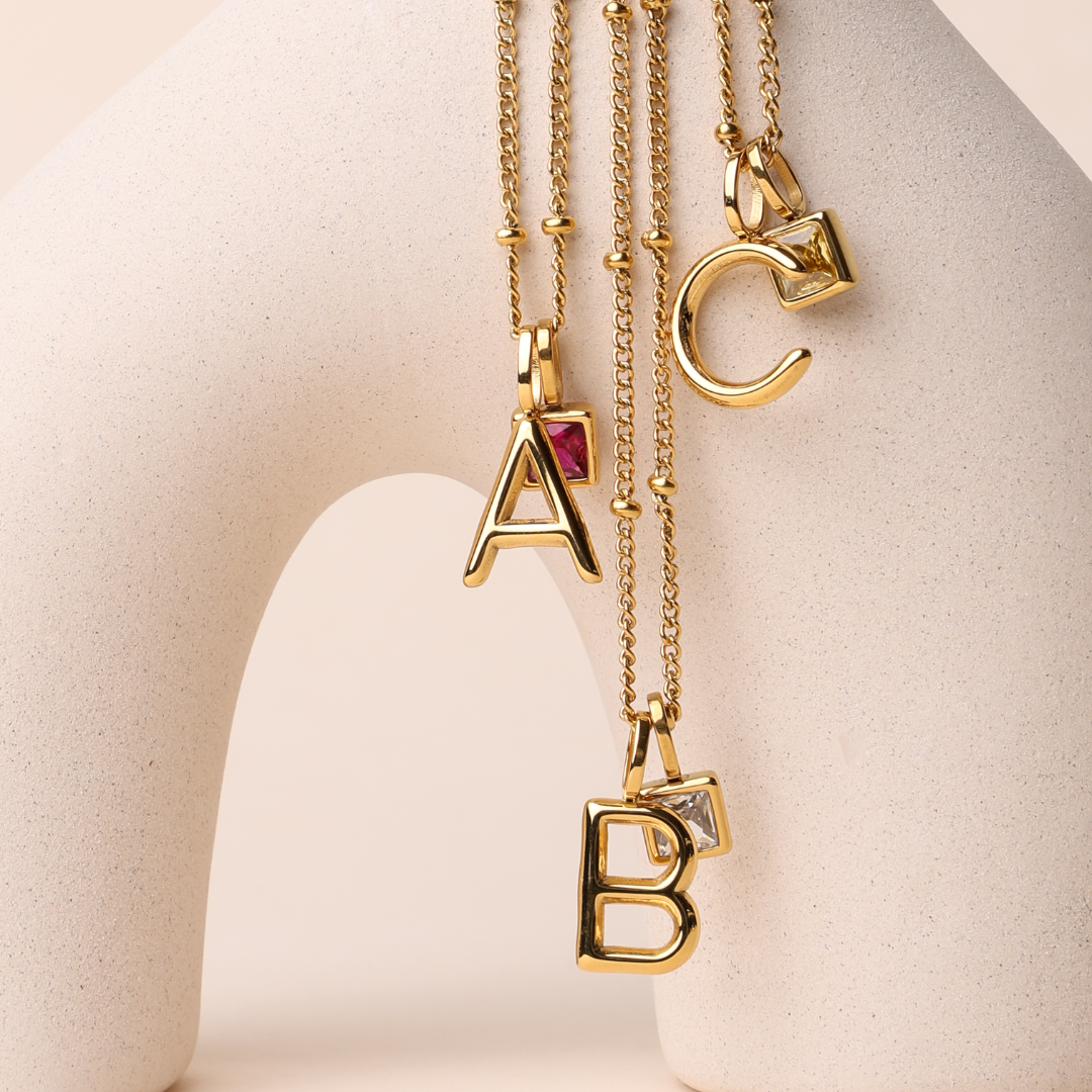 Initial & Birthstone Charm Necklace 19