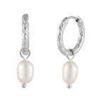 Hammered Pearl Hoop Earrings 13