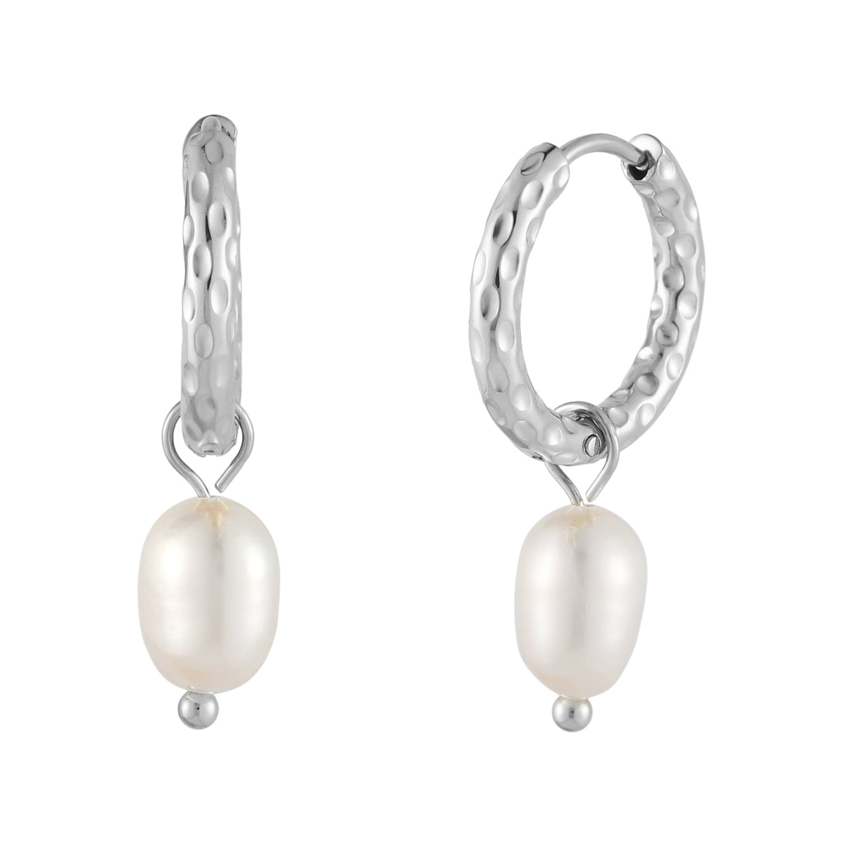 Hammered Pearl Hoop Earrings 13