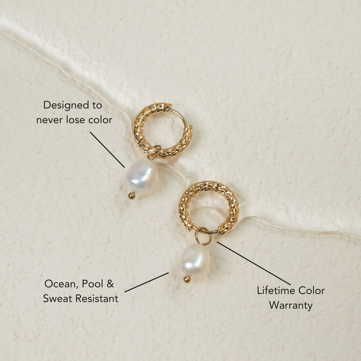 Hammered Pearl Hoop Earrings 2