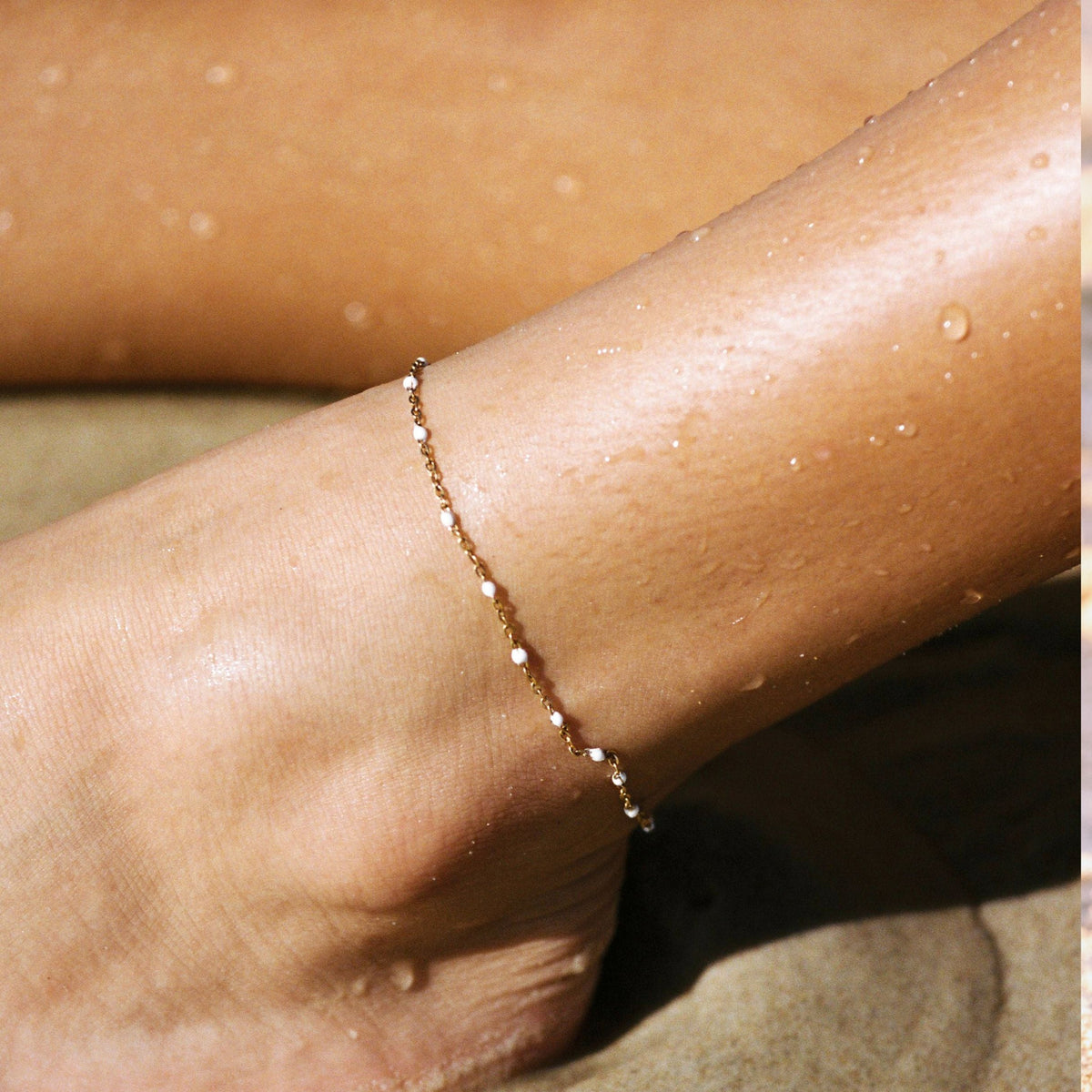 White Beaded Anklet 1