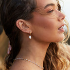 Hammered Pearl Hoop Earrings 17
