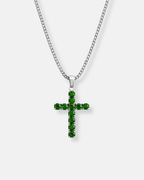 Zirconia Cross Necklace | Emerald green 1