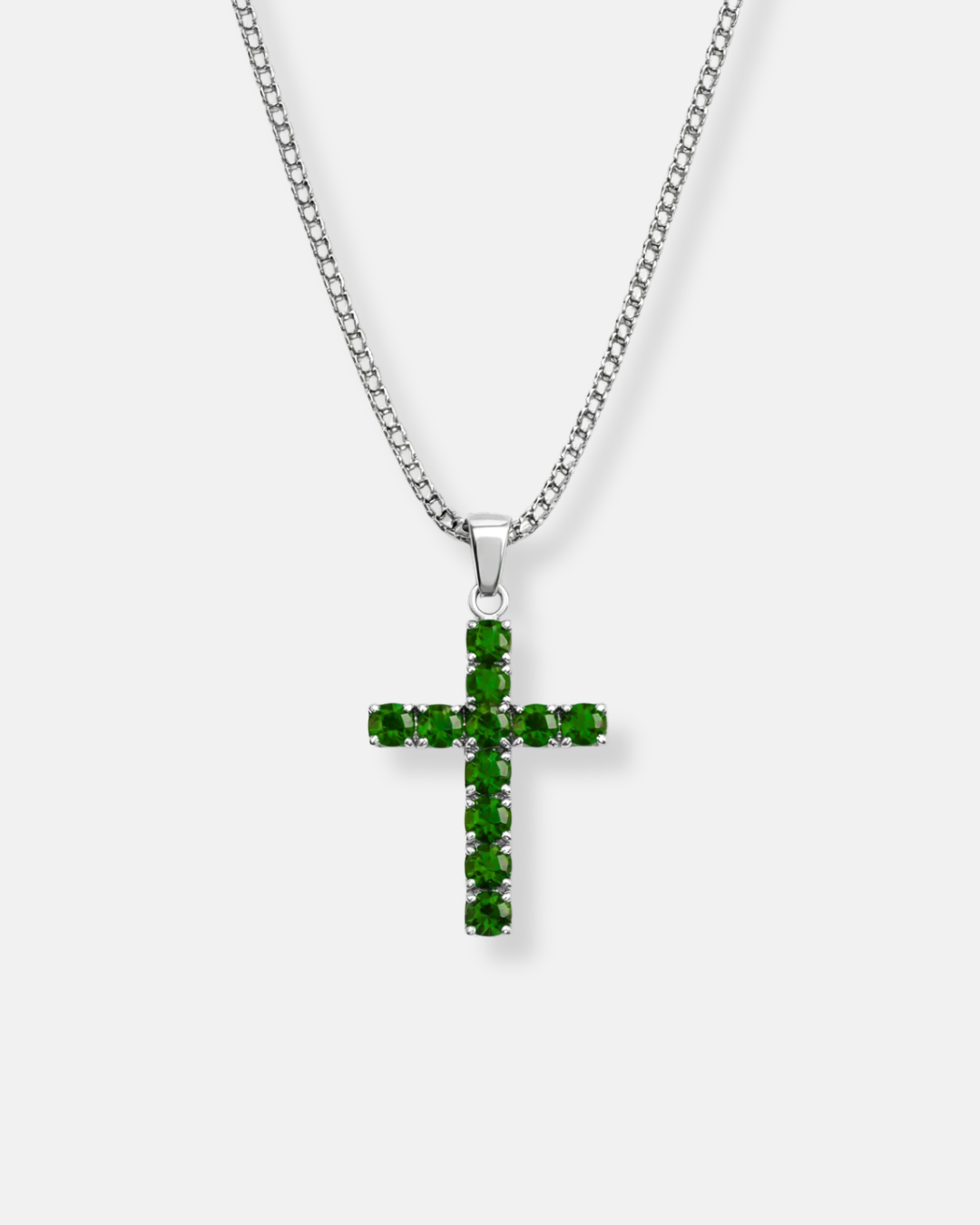 Zirconia Cross Necklace | Emerald green 1