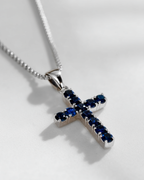 Zirconia Cross Necklace | Sapphire Blue 4