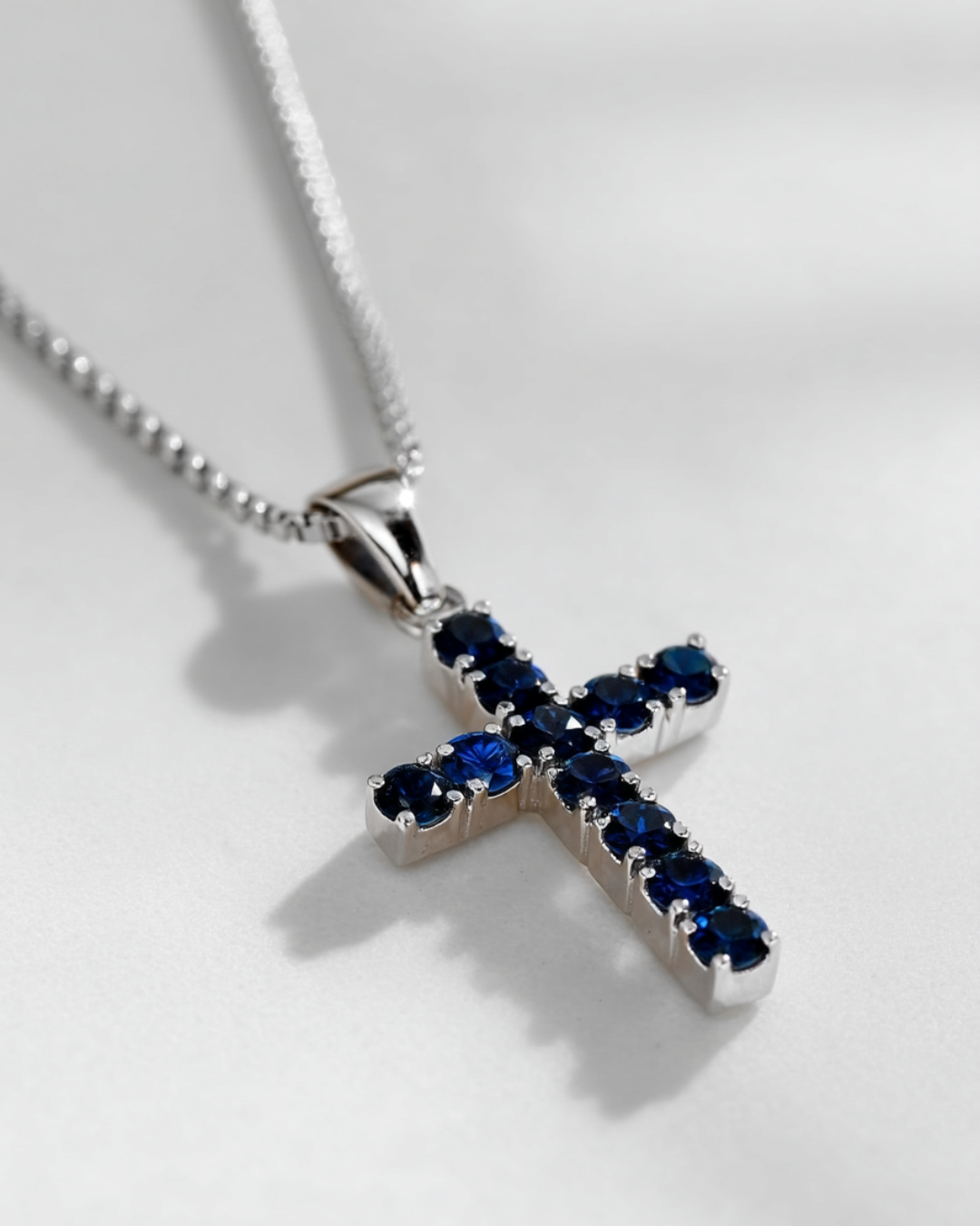 Zirconia Cross Necklace | Sapphire Blue 4